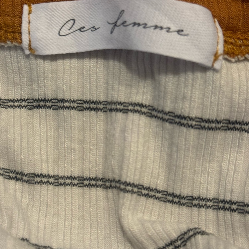 Ces Femme Ultra Soft Ribbed White and Brown Striped Top - Picture 2 of 6